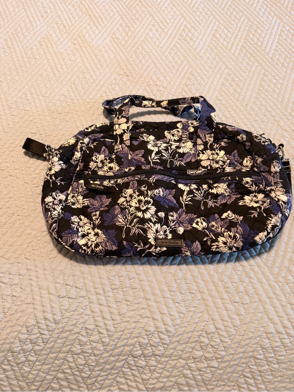 Vera Bradley Frosted Floral Bluish Purple and Black Weekender bag EUC